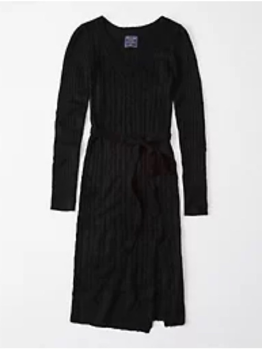 Abercrombie & Fitch Black Cable-Knit V-Neck Long Sleeve Dress with belt - Picture 4 of 4